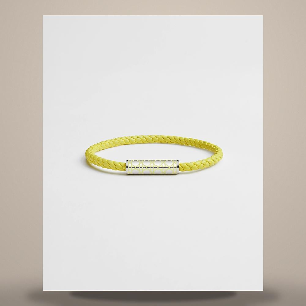 DIOR Cannage Woven Yellow Calfskin Leather Bracelet Silver-Tone B3384HOMLE D008