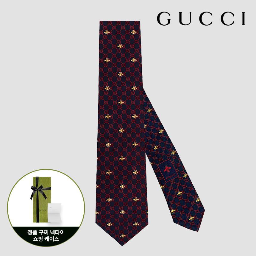 GUCCI Navy Red GG Bee Silk Tie 545078 4E002 4174