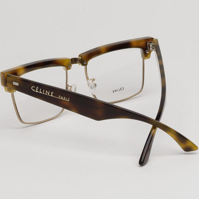 CELINE Thick Tortoise Half-Rim Eyeglass Frames with Gold Accents CL50013U 039