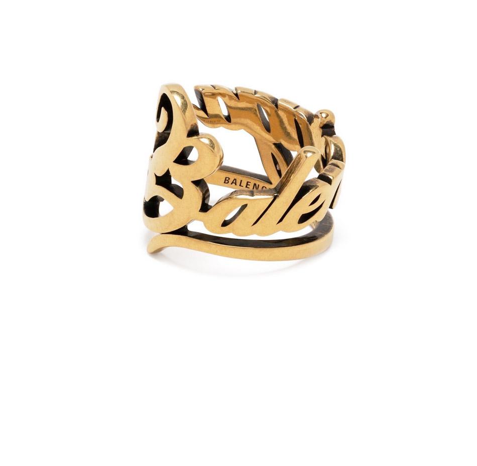 BALENCIAGA Antique Effect Typo Ring Silver Unisex Jewelry