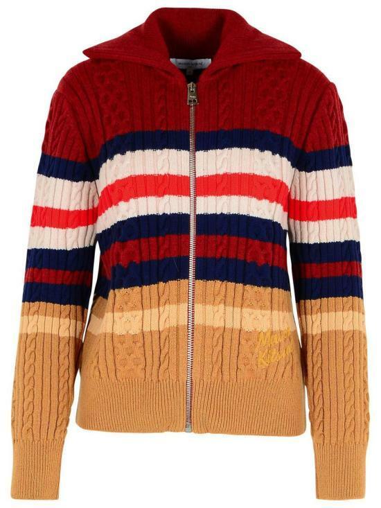 Maison Kitsune Striped Cable Knit Zip Cardigan NW00506 KH0001 0031