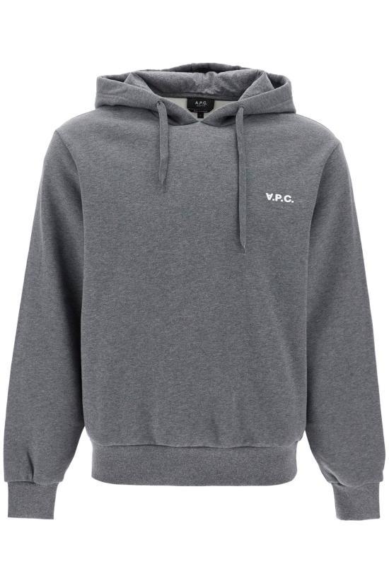 A.P.C. Anthracite Heather White Logo Hoode COHBRH27917TPR ANTHRACITE CHINE BLANC