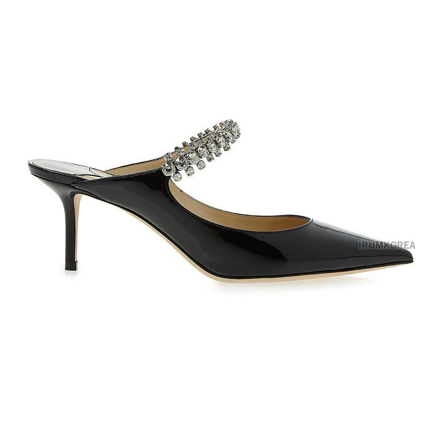 Jimmy Choo Crystal Strap Mule Slides for Women BING 65 PAT BLACK