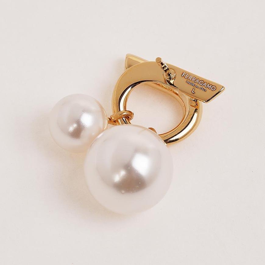 Ferragamo Double Pearl Earrings Gold White Women’s Jewelry