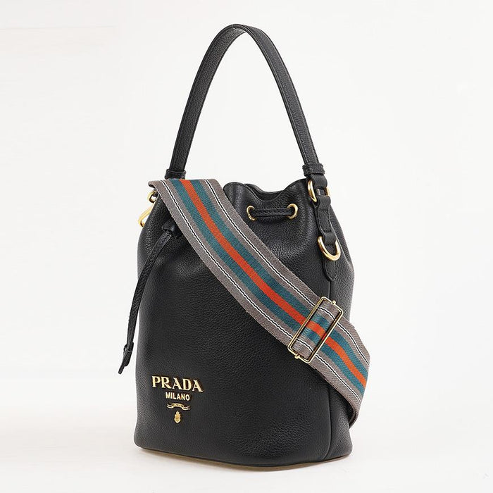 PRADA Vitello Phoenix Bucket Shoulder Bag Black Women’s