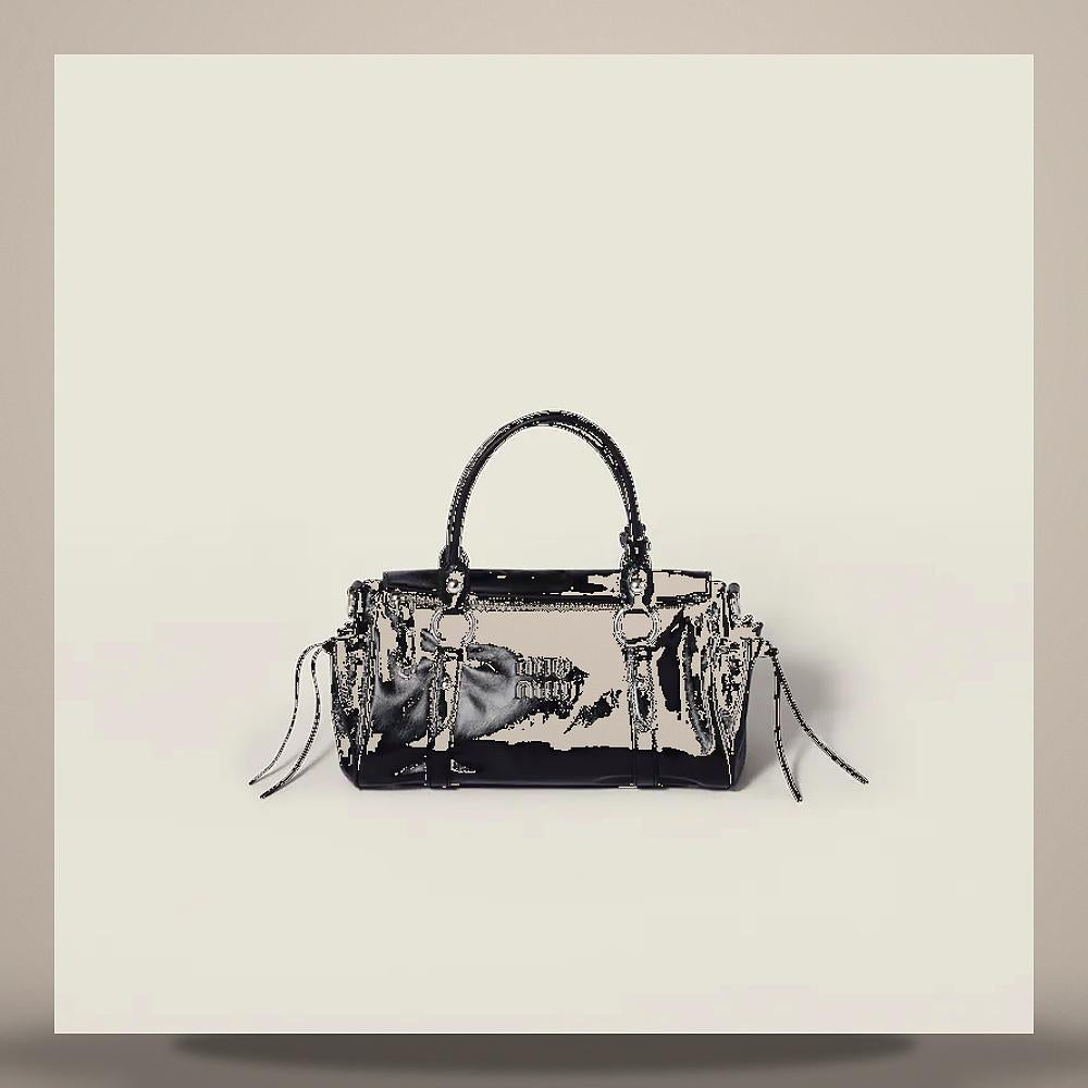 Miu Miu Glossy Leather Shoulder Bag Black Handbag 5BA333 2A44 F0002