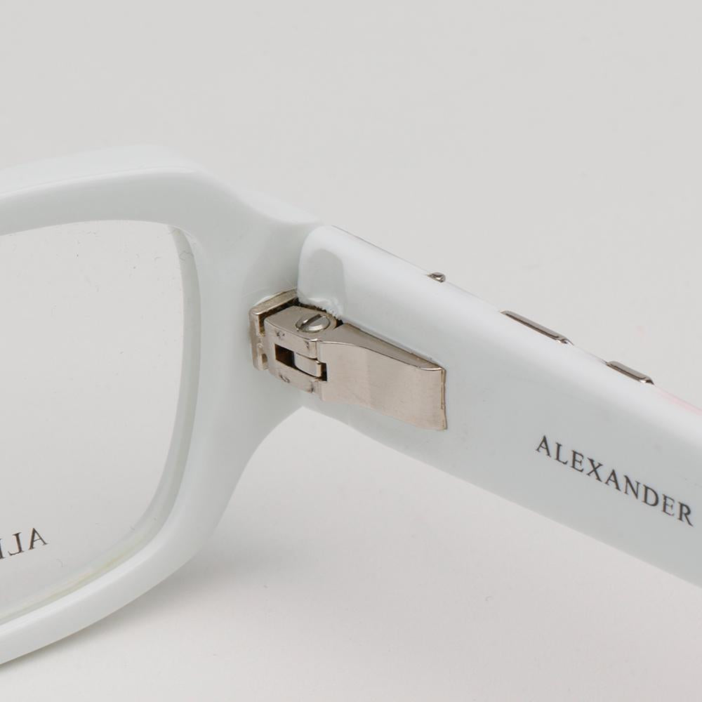 Alexander Mcqueen White Acetate Rectangle Eyeglass Frames Unisex AMQ4161 R2Y