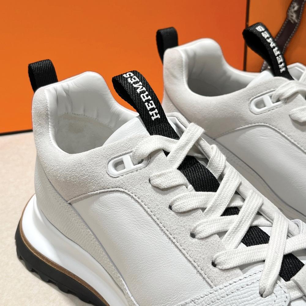 HERMES White Epsom Calfskin Suede Low-Top Sneakers for Men
