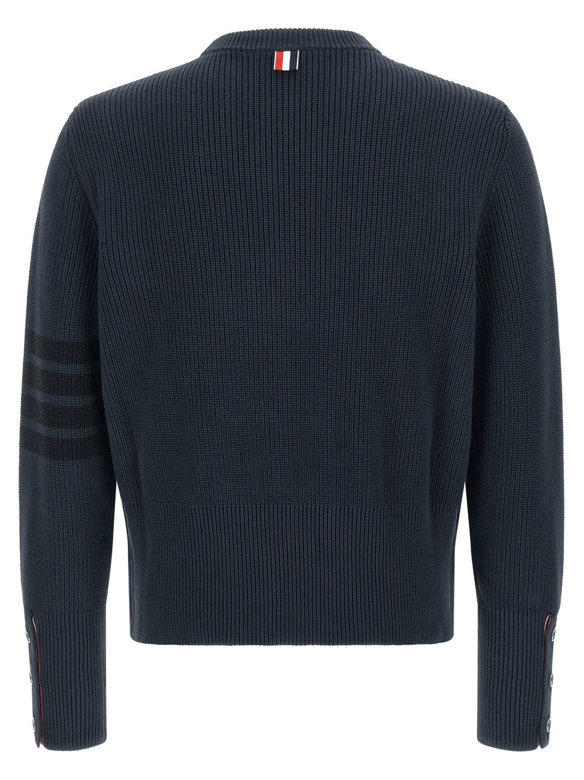 THOM BROWNE Navy Wool Round Neck Knit Sweater for Men