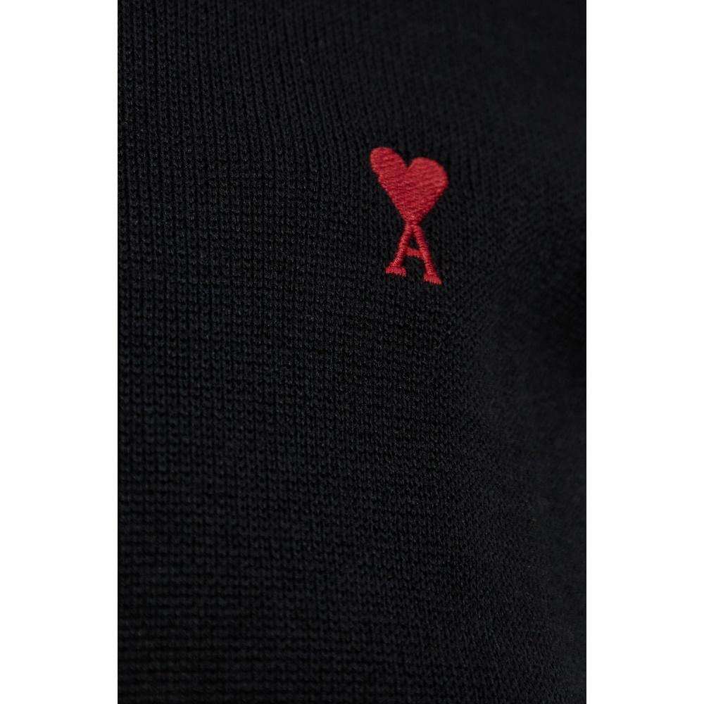 AMI Heart Logo Women’s Turtleneck Knit Sweater Black Wool