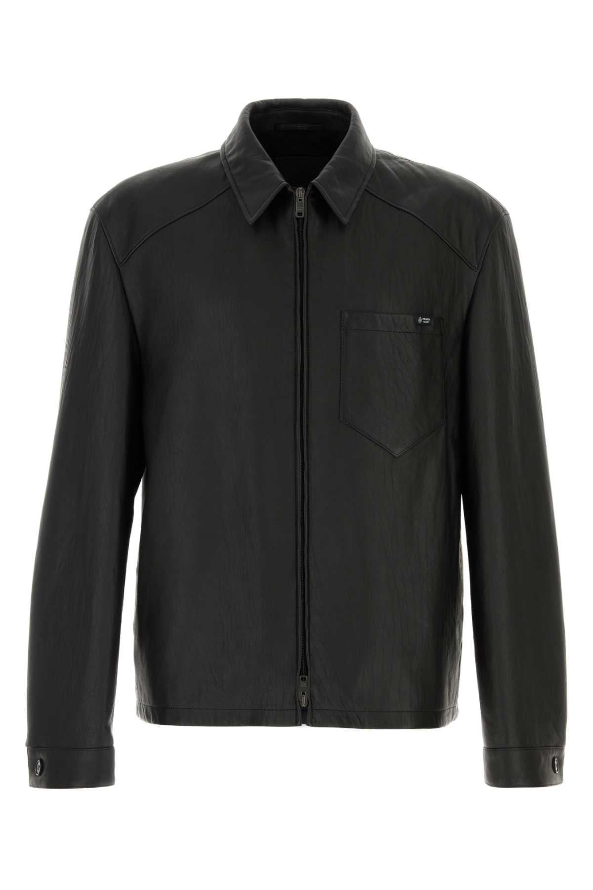 PRADA Black Leather Moto Jacket for Men