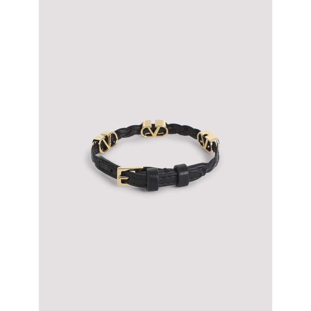 VALENTINO V Logo Leather Bracelet Black