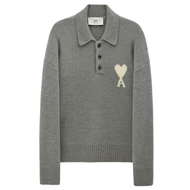 AMI Big Heart Collar Alpaca Wool V-Neck Sweater Men