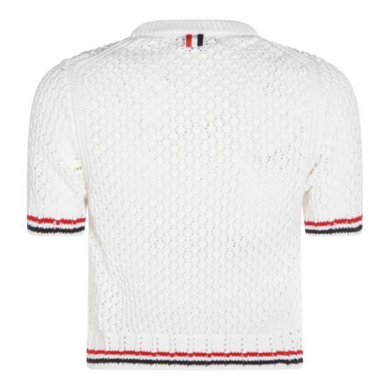 THOM BROWNE White Cotton Pointelle Stitch Hector RWB T-Shirt