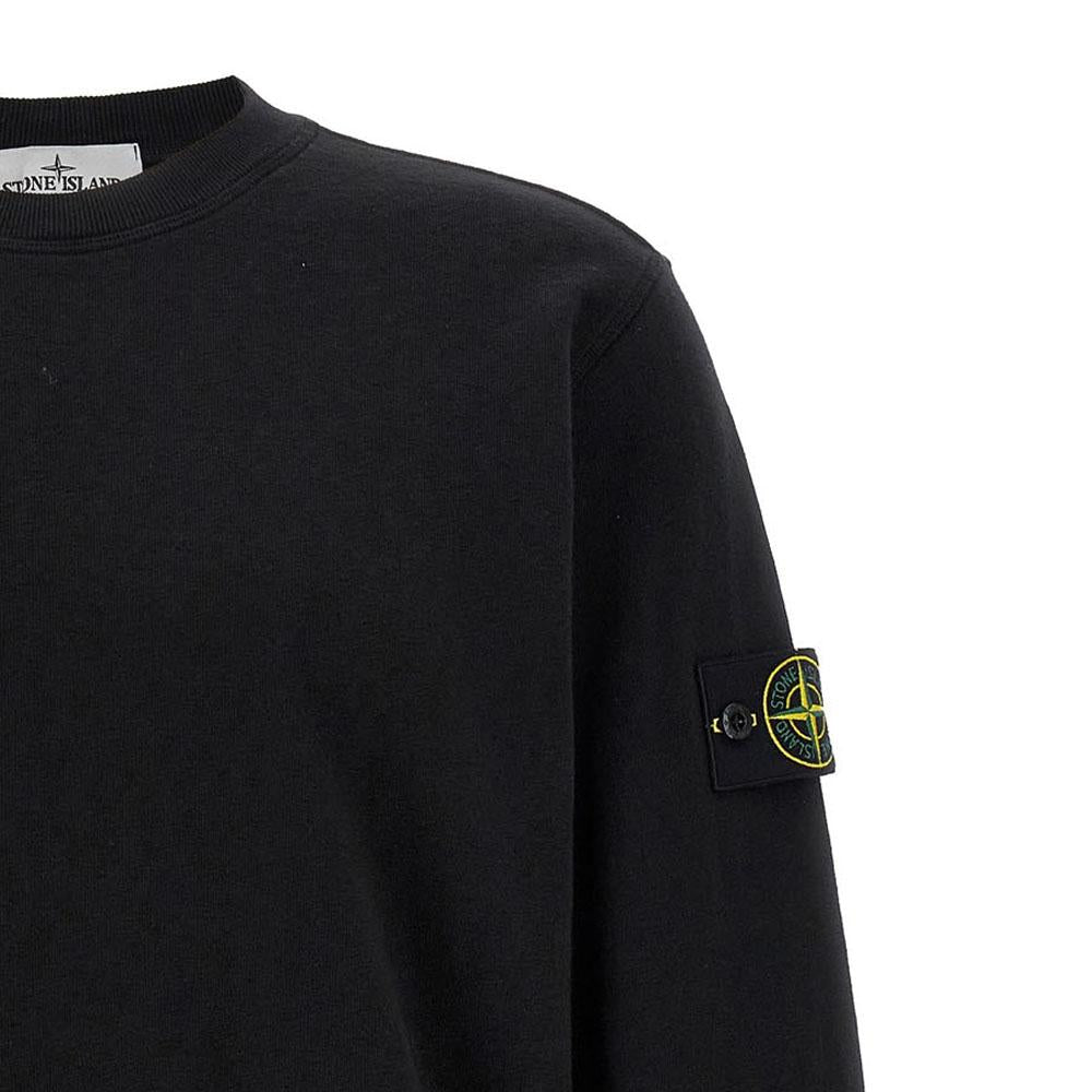 STONE ISLAND Logo Patch Cotton Crewneck Sweatshirt Black Men