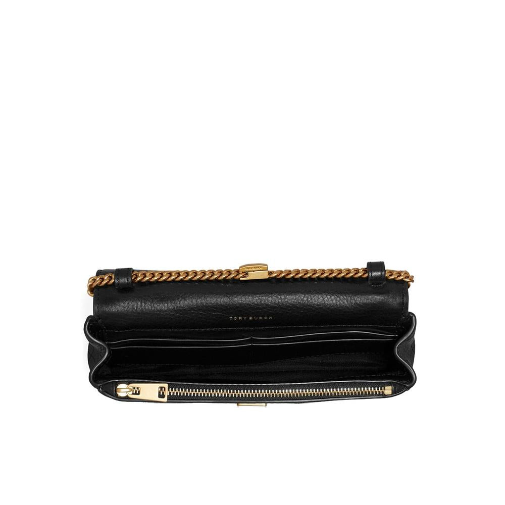 Tory Burch Charlie Chain Wallet Crossbody Bag Black Leather