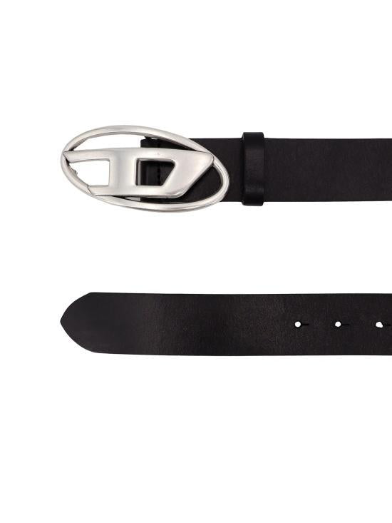 DIESEL Black Leather Belt with D Buckle X08516PR666T8013 BLACK DOM
