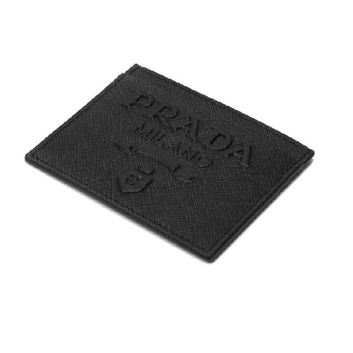 PRADA Vitello Saffiano Logo Leather Card Holder Black