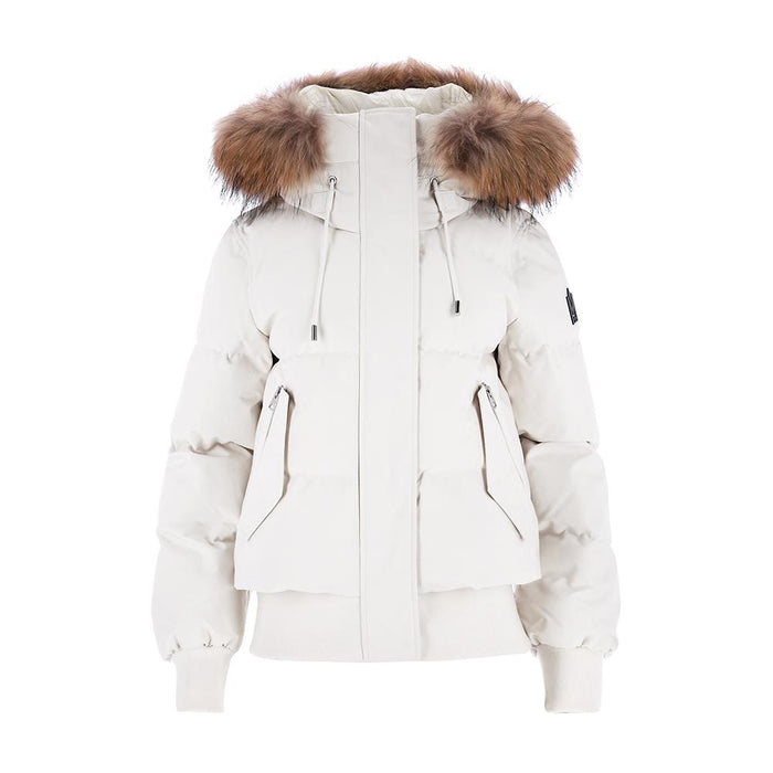 Mackage Cream Down Jacket with Natural Raccoon Fur Trim for Women