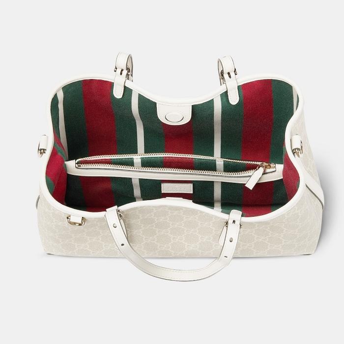 GUCCI GG Emblem Small Leather Tote Shoulder Bag Cream