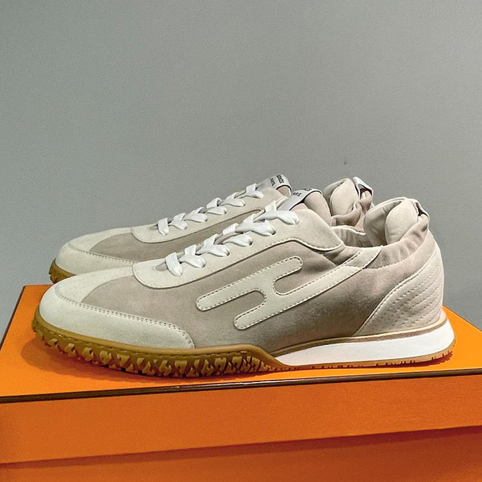 HERMES Beige Suede Goatskin Jet Low-Top Sneakers for Men