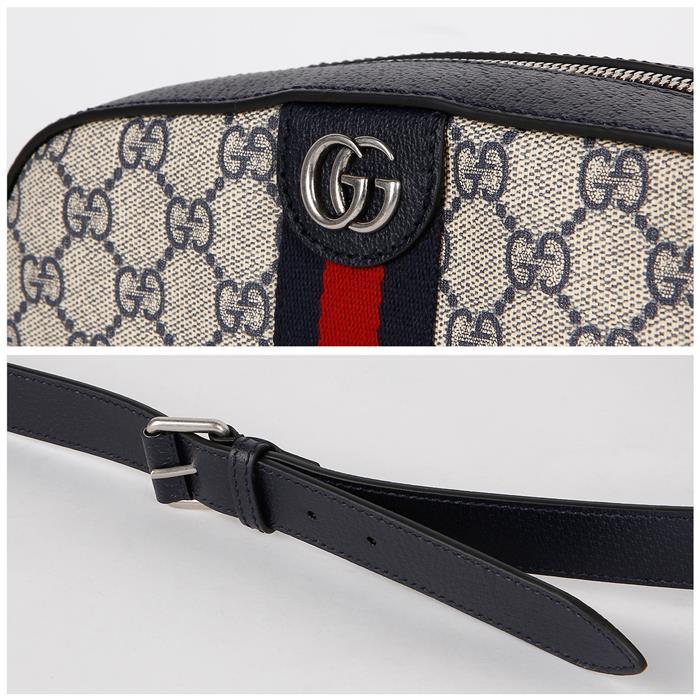 GUCCI Ophidia GG Logo Crossbody Bag Navy/Beige Canvas Leather