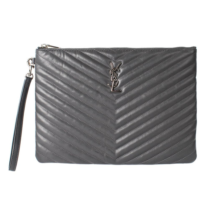 Saint Laurent Matelassé New Medium Leather Clutch Bag Black