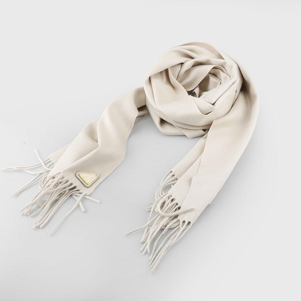 PRADA White Logo Silk Cashmere Scarf 1FS065 2COP F0CHZ