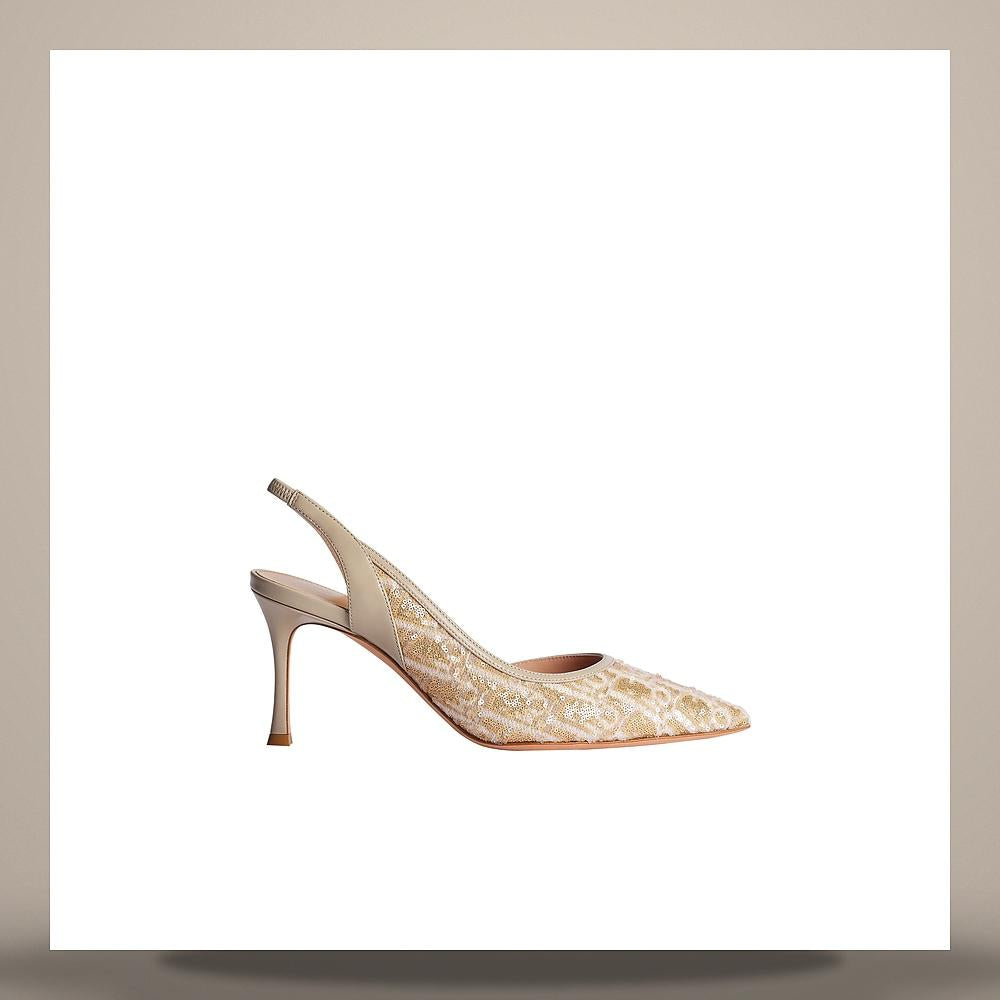 DIOR Beige Sequin Embroidered Oblique Fabric Slingback Pumps KDV637OFP S15T