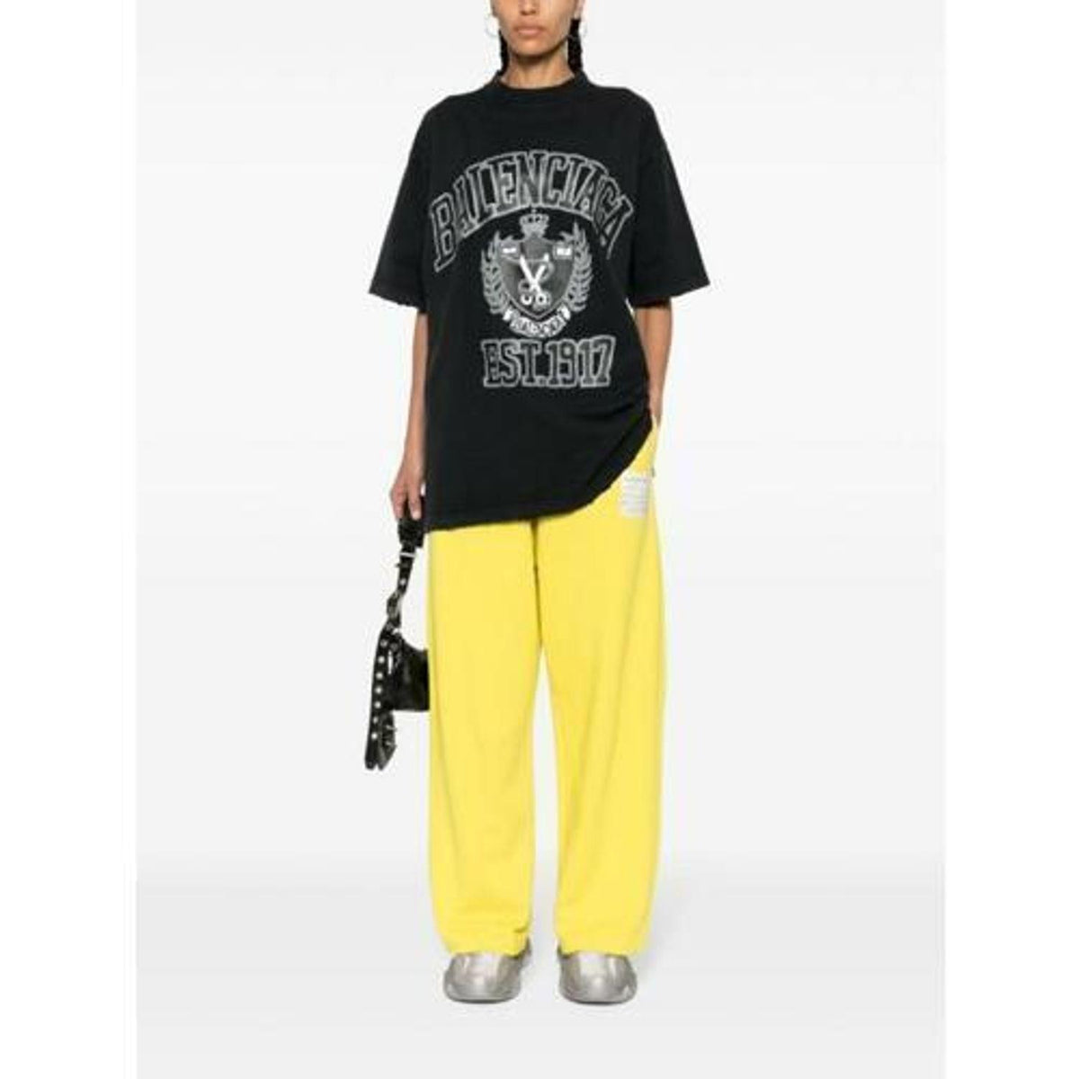 BALENCIAGA College Logo Washed Black Short Sleeve T-Shirt