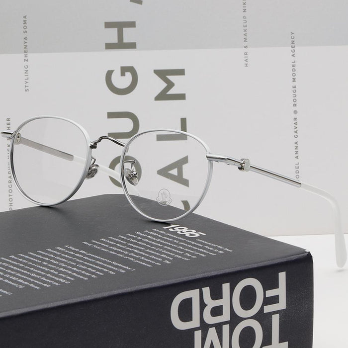Moncler Round White Silver Metal Eyeglass Frames Unisex ML5204H 021