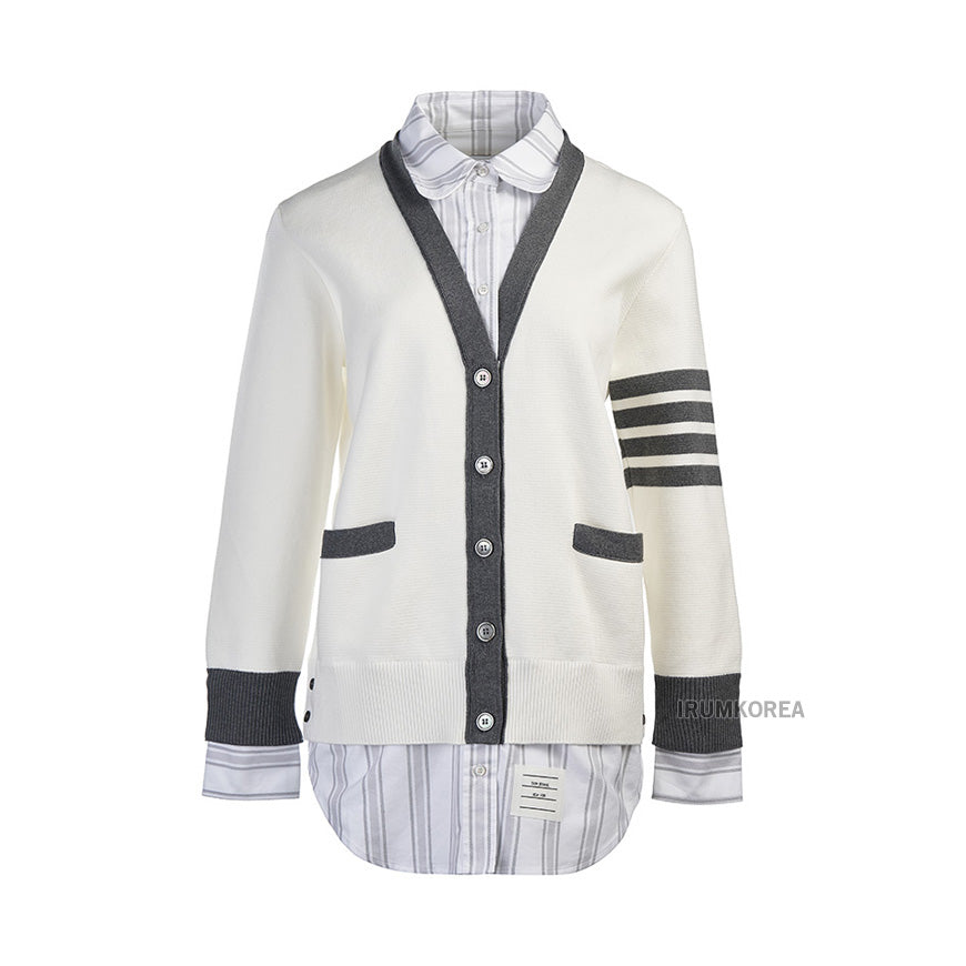 THOM BROWNE Women's 4-Bar Stripe Oxford Shirt Cardigan FKC534A Y3007 100