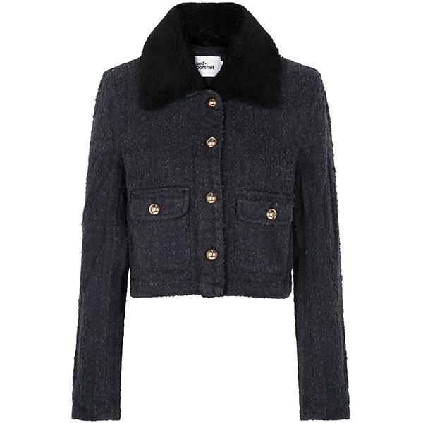 Self Portrait Gray Textured Denim Jacket RS25 820J GR