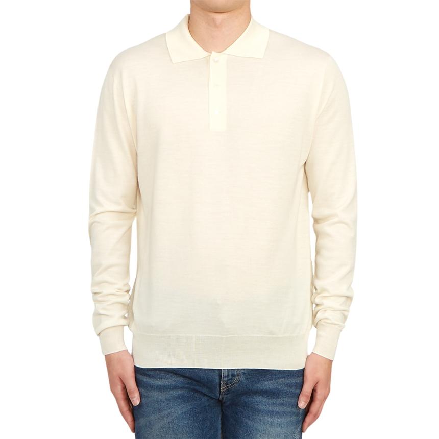 LARDINI Men’s Collared Knit Sweater Navy Cotton Blend