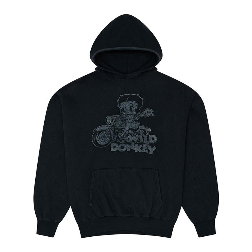 Wild Donkey Old Black Dyed Unisex Betty Bike Graphic Hoodie