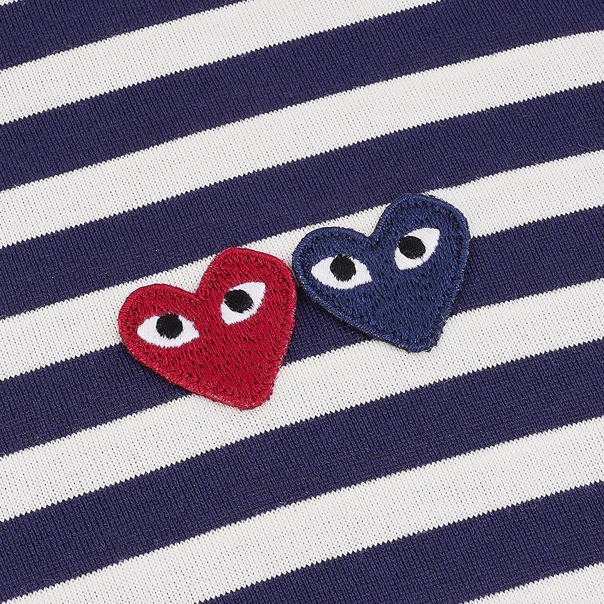 Comme des Garcons Unisex Double Heart Patch T-Shirt AZ T228 051 NAVY