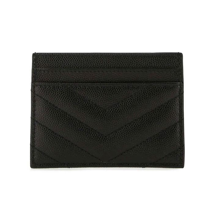 Saint Laurent Cassandra Gold Matelassé Grain de Poudre Card Holder Black