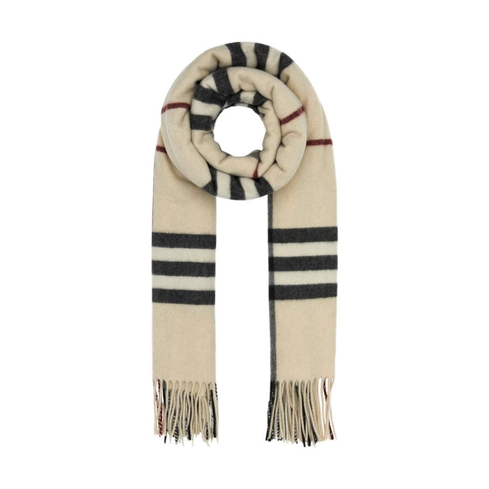 BURBERRY Washed Giant Check Fringe Scarf Stone Beige Wool