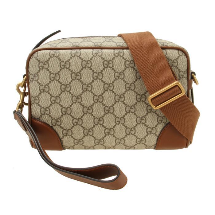 GUCCI GG Emblem Small Crossbody Bag Brown Leather