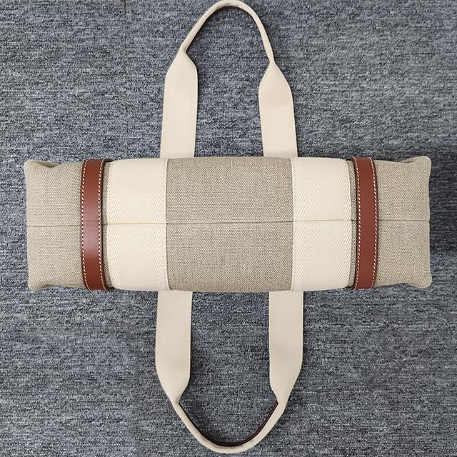 Chloe Woody NS Tote Bag Beige Canvas Leather Trim