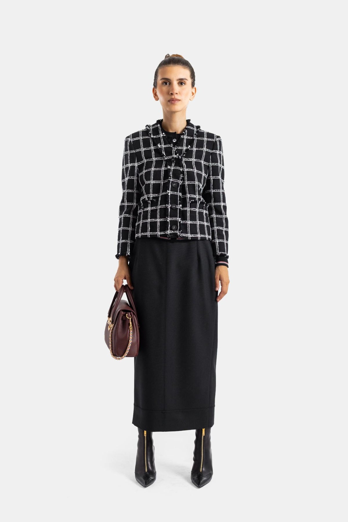 THOM BROWNE Long Skirt Black Wool Pleated Midi Skirt