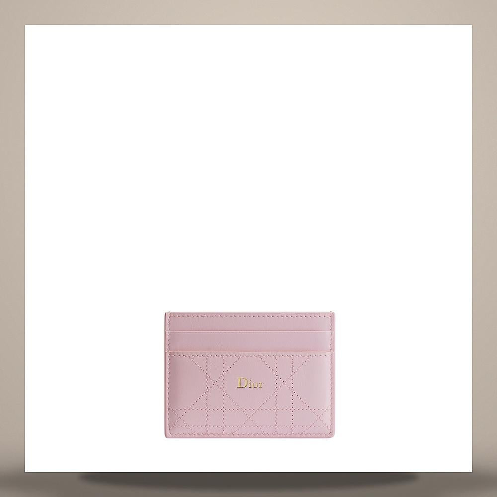 DIOR Trianon Cannage Lambskin Rose Songe Flat Card Holder