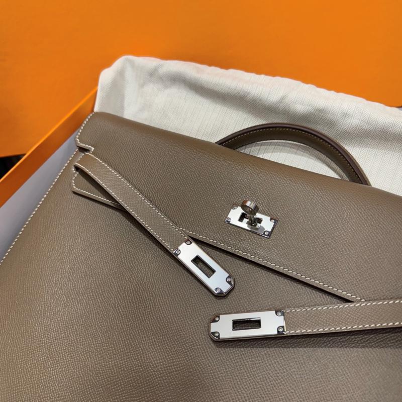 HERMES Kelly Depeches 36 Tote Bag Etoupe Unisex Leather