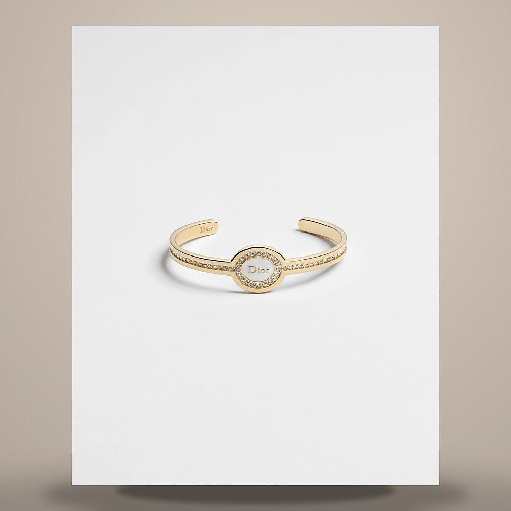 DIOR Gold-Finish Metal Crystal White Lacquer Core Bangle Bracele B4006WOMLQ D301