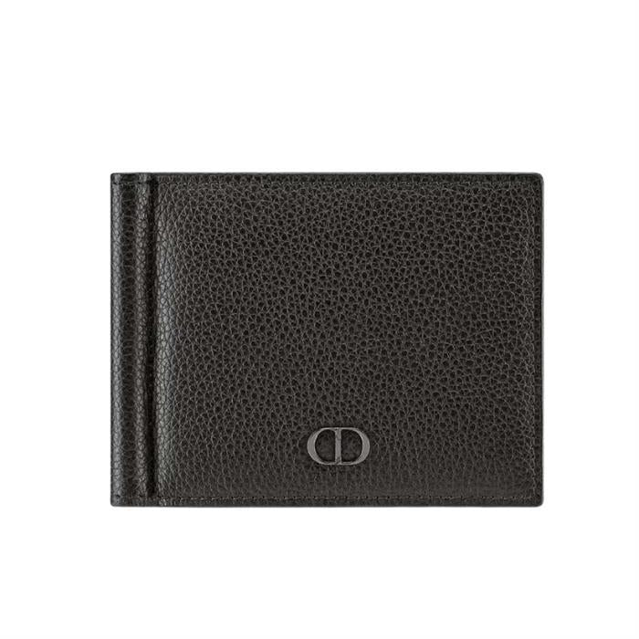 DIOR Black Leather Money Clip Card Holder Wallet