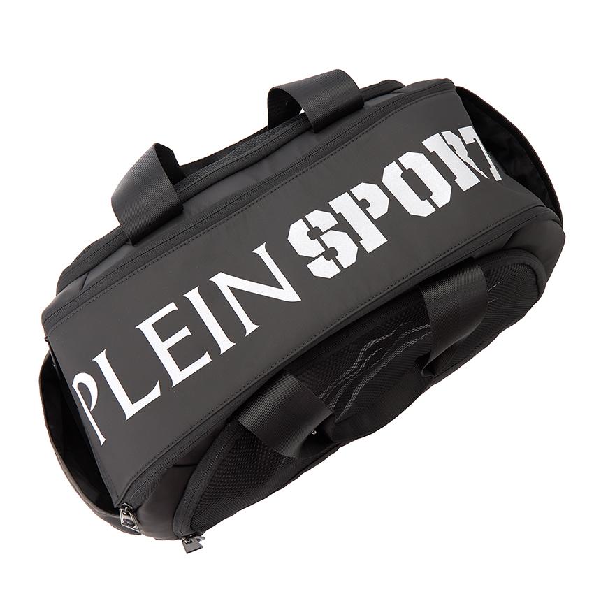PLEIN SPORT Men’s Duffel Bag Black Nylon Tote Bag