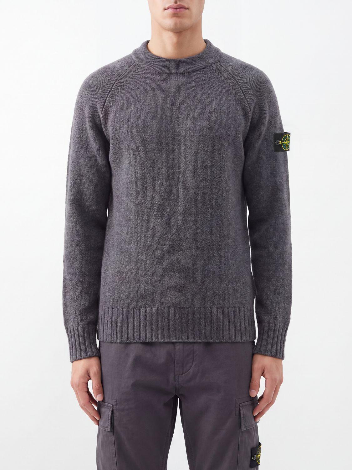 STONE ISLAND Wool Round Neck Knit Sweater Navy Men