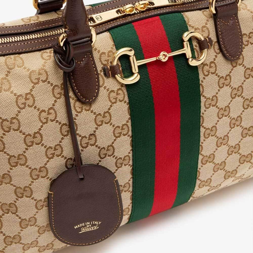 GUCCI Borsetto Large Boston Bag Tote Brown Leather Handbag