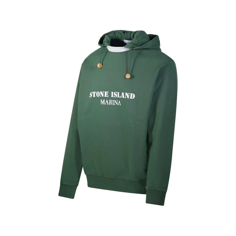 STONE ISLAND Logo Print Pullover Hoodie Sweatshirt for Men Navy Cotton