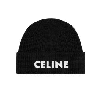 CELINE Embroidered Ribbed Wool Beanie Black 2AC93423P